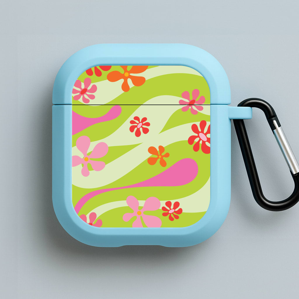 Retro Flowers Pattern Blue AirPods Case