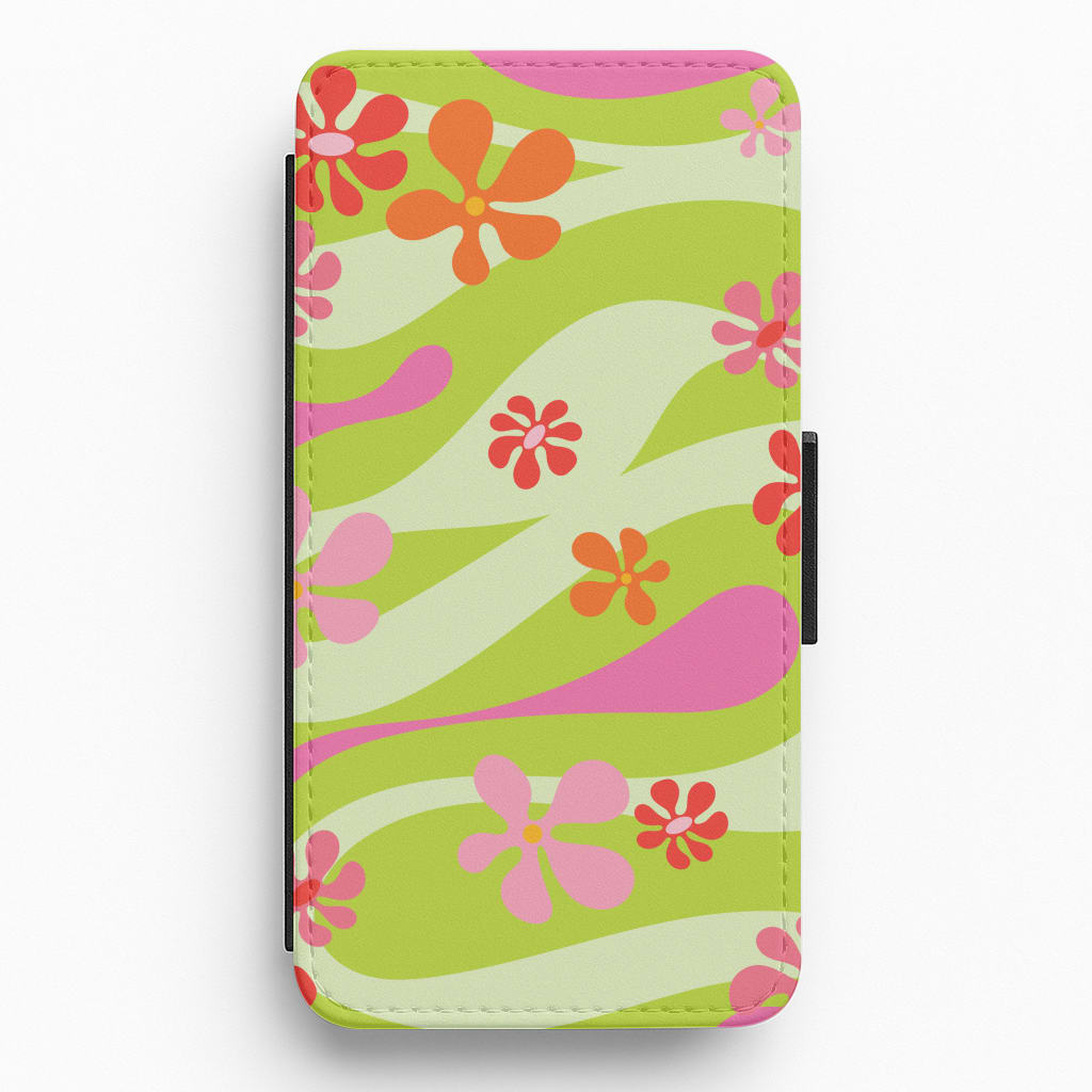 Retro Flowers Pattern Flip / Wallet Phone Case