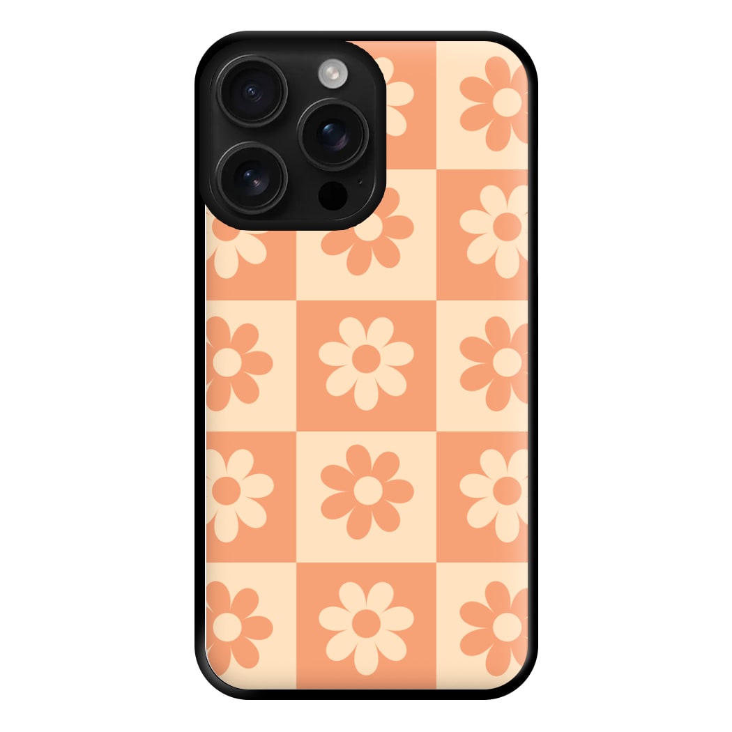 Checkered Flowers Orange Phone Case for iPhone 16 Pro Max