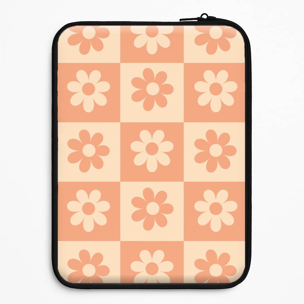 Checkered Flowers Orange Laptop Sleeve
