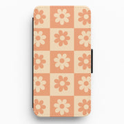 Checkered Flowers Orange Flip / Wallet Phone Case 1