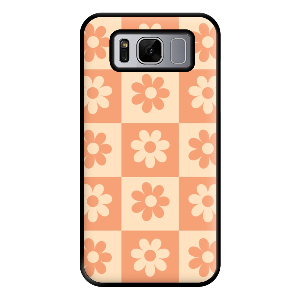 Checkered Flowers Orange Phone Case for Galaxy S8 Plus