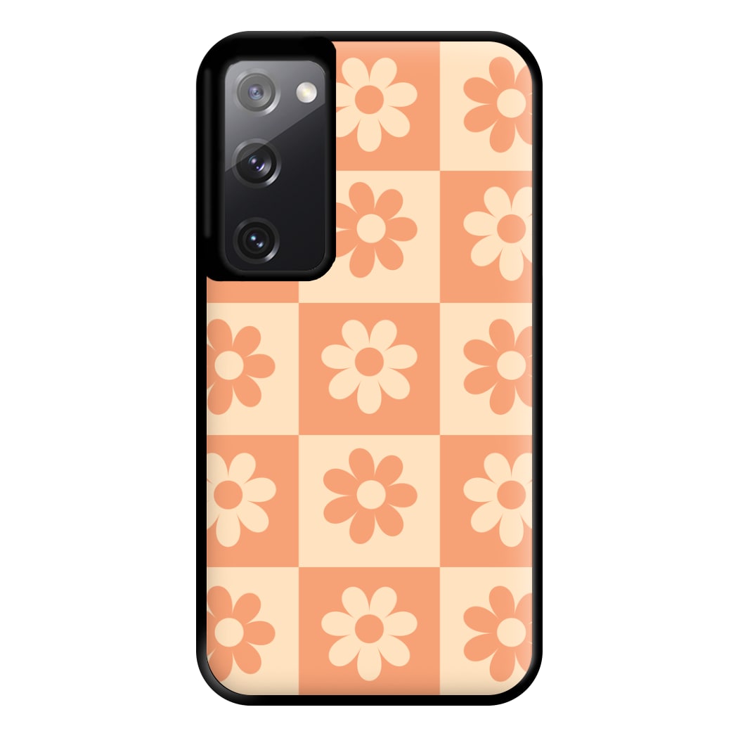 Checkered Flowers Orange Phone Case for Galaxy S20FE
