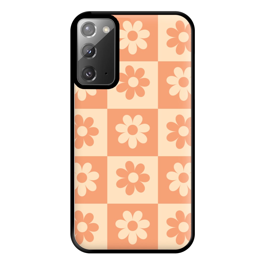 Checkered Flowers Orange Phone Case for Galaxy Note 20 Ultra