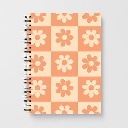 Checkered Flowers Orange Notebook