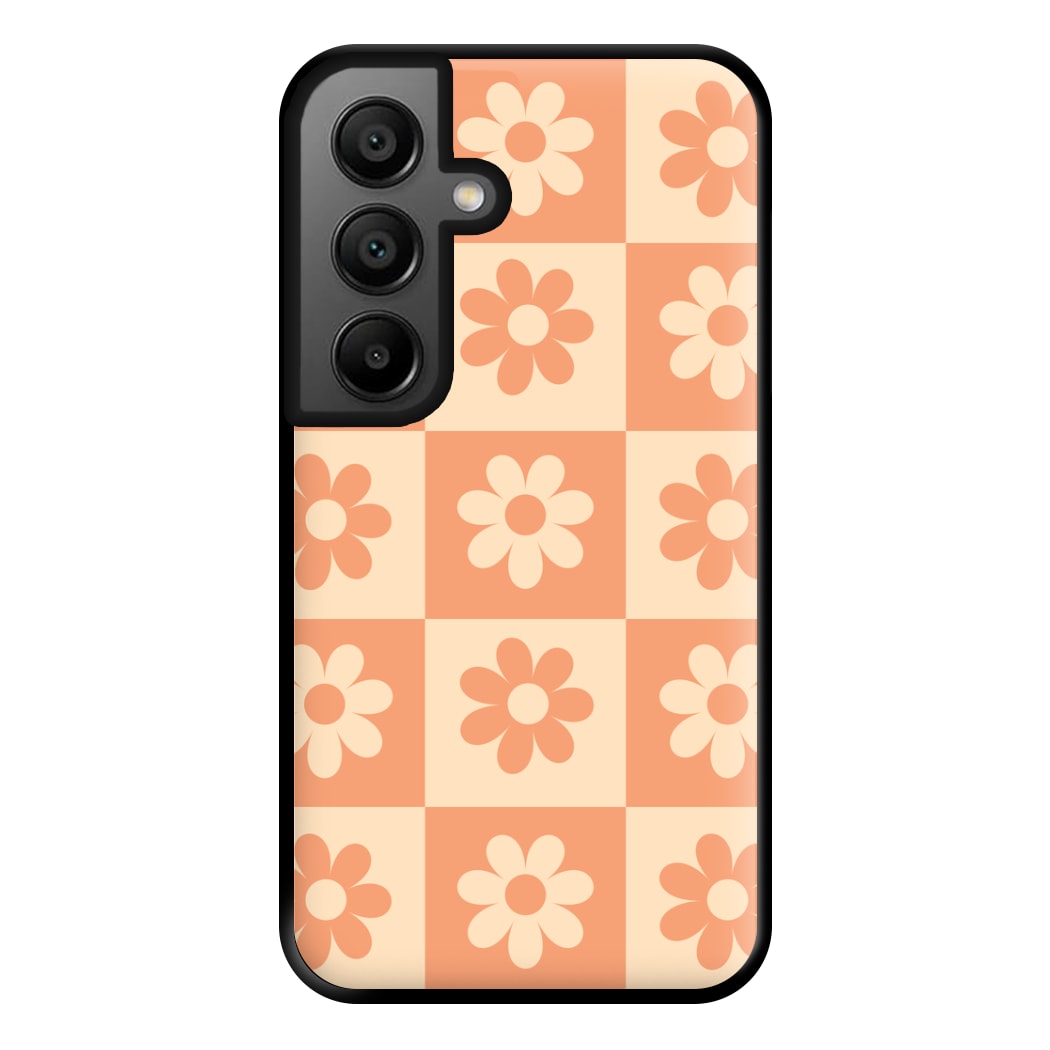 Checkered Flowers Orange Phone Case for Galaxy A56