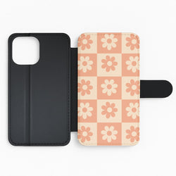 Checkered Flowers Orange Flip Phone Case
