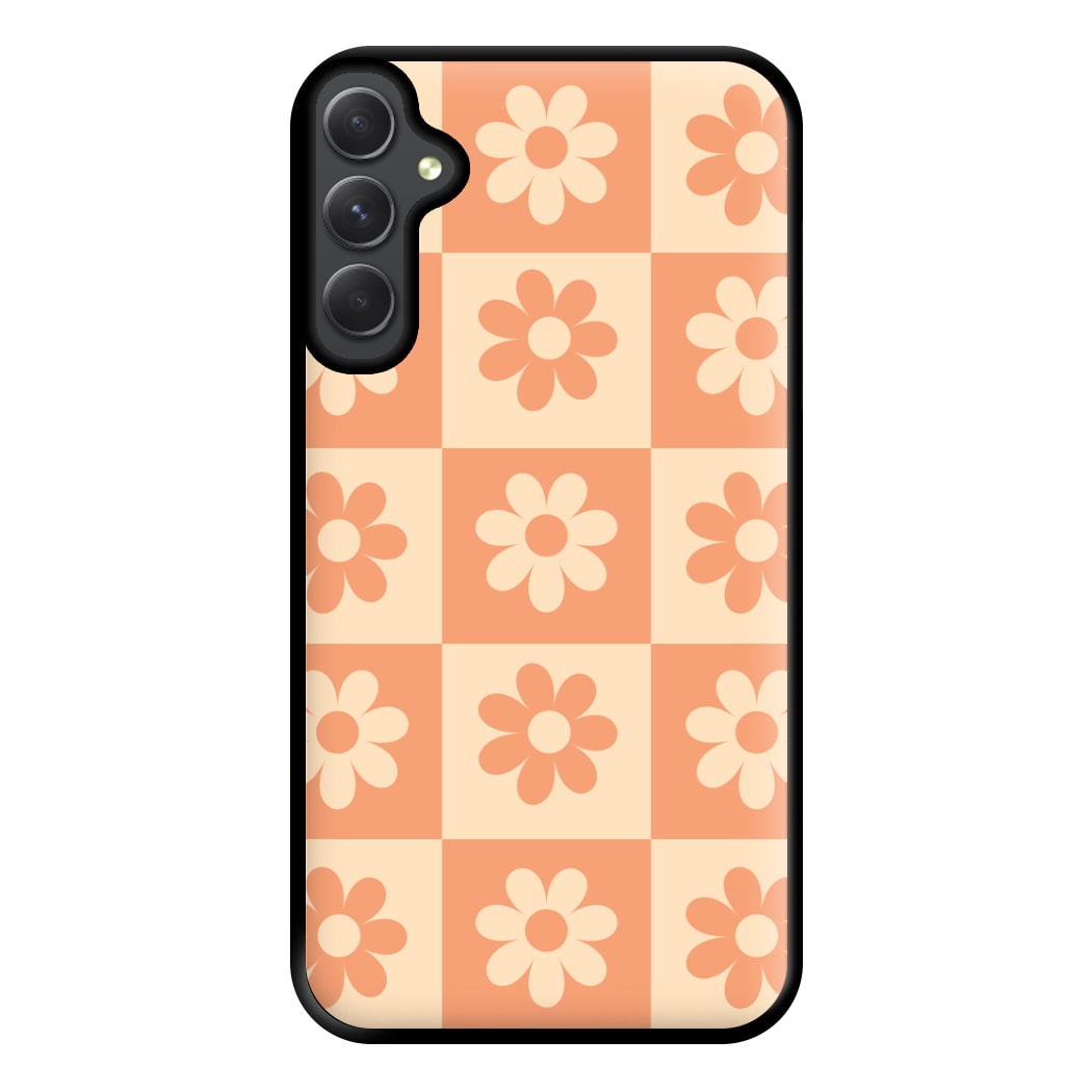 Checkered Flowers Orange Phone Case for Galaxy A54