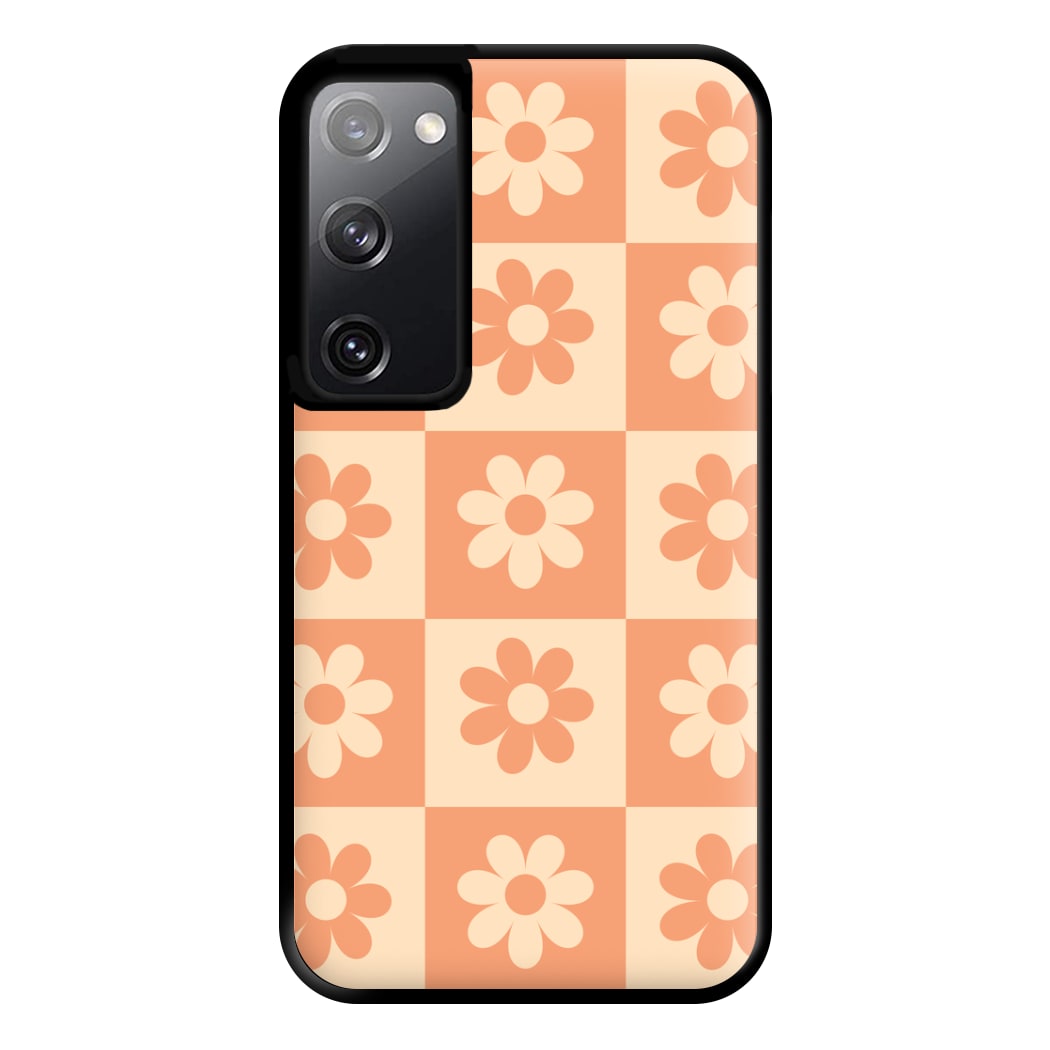Checkered Flowers Orange Phone Case for Galaxy S20
