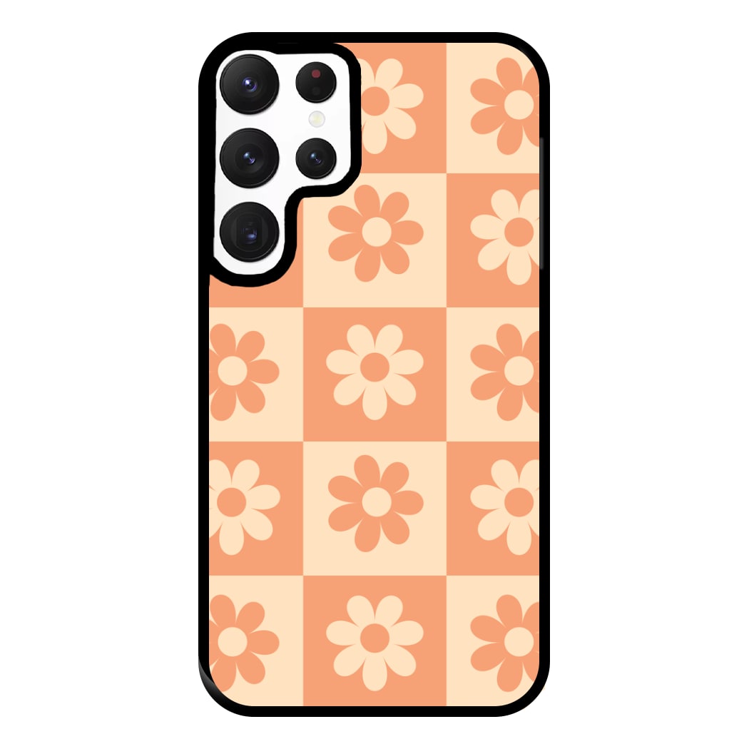 Checkered Flowers Orange Phone Case for Galaxy S22 Ultra