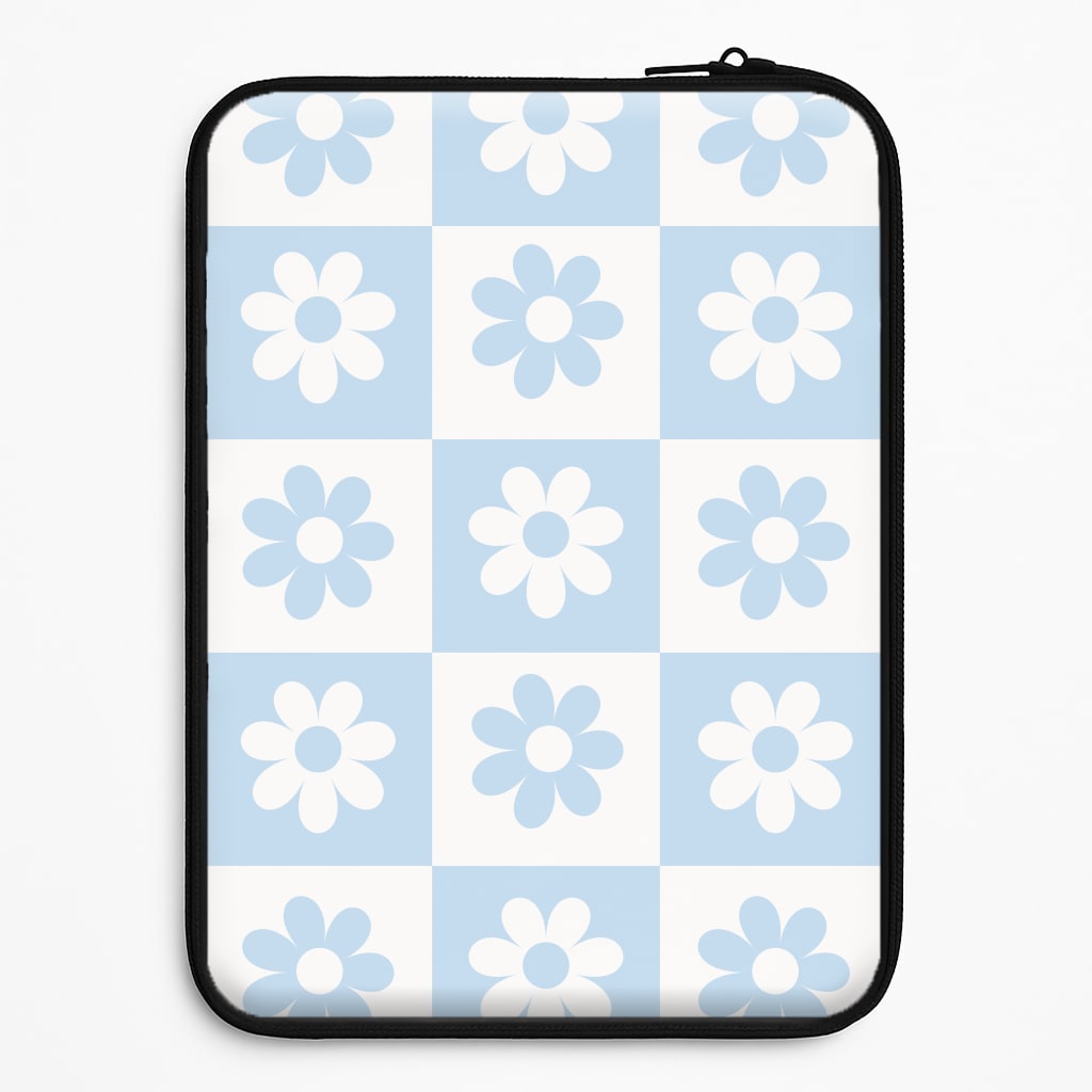Checkered Flowers Blue Laptop Sleeve