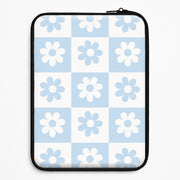 Checkered Flowers Blue Laptop Sleeve 1