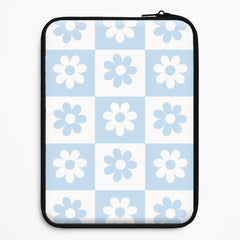 Checkered Flowers Blue Laptop Sleeve
