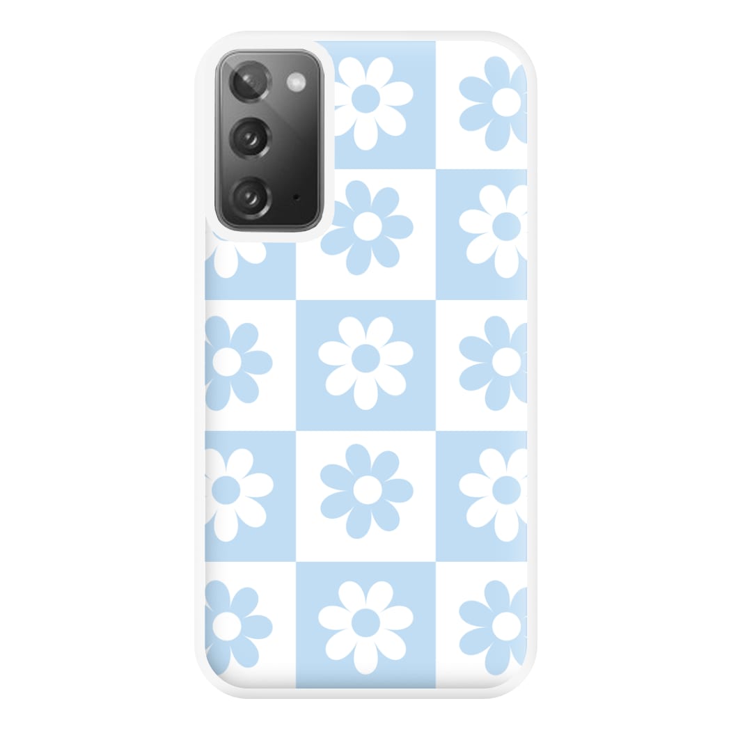 Checkered Flowers Blue Phone Case for Galaxy Note 20 Ultra