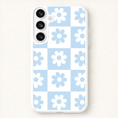 Checkered Flowers Blue Phone Case for Galaxy S26