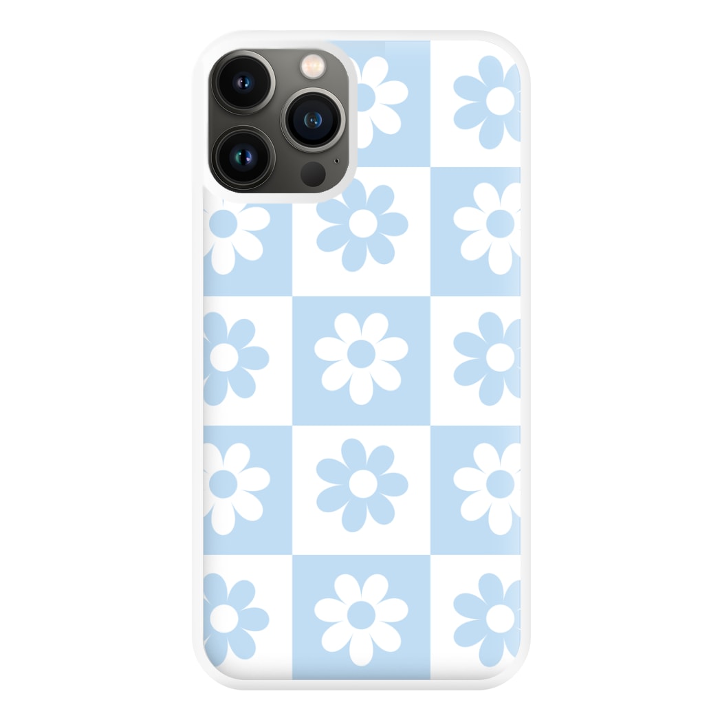 Checkered Flowers Blue Phone Case for iPhone 13 Pro Max