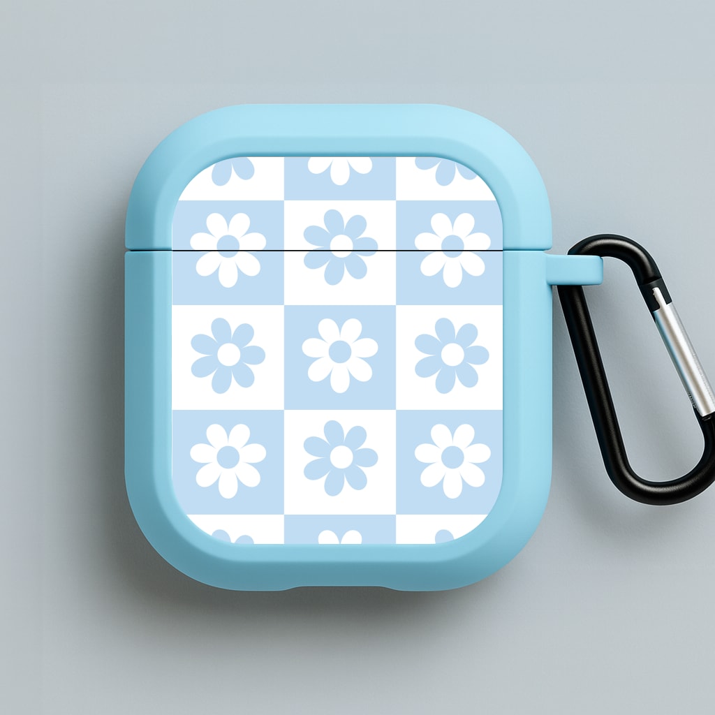 Checkered Flowers Blue Blue AirPods Case