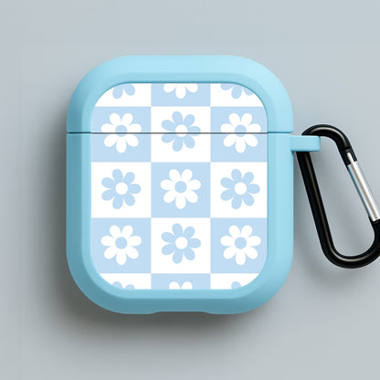 Checkered Flowers Blue Blue AirPods Case