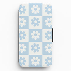 Checkered Flowers Blue Flip / Wallet Phone Case