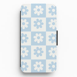 Checkered Flowers Blue Flip / Wallet Phone Case