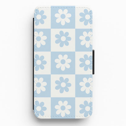 Checkered Flowers Blue Flip / Wallet Phone Case