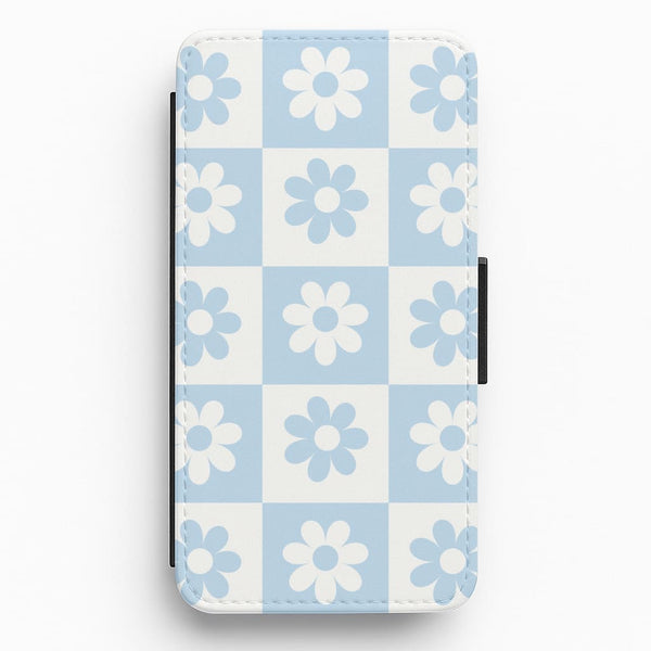 Checkered Flowers Blue Flip / Wallet Phone Case