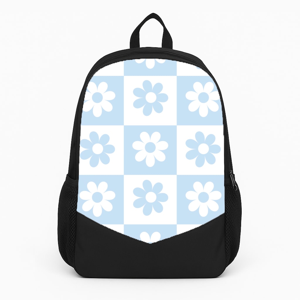Checkered Flowers Blue Backpack