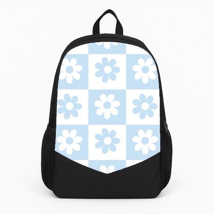 Checkered Flowers Blue Large Backpack