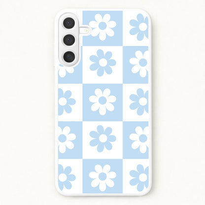 Checkered Flowers Blue Phone Case for Galaxy A57