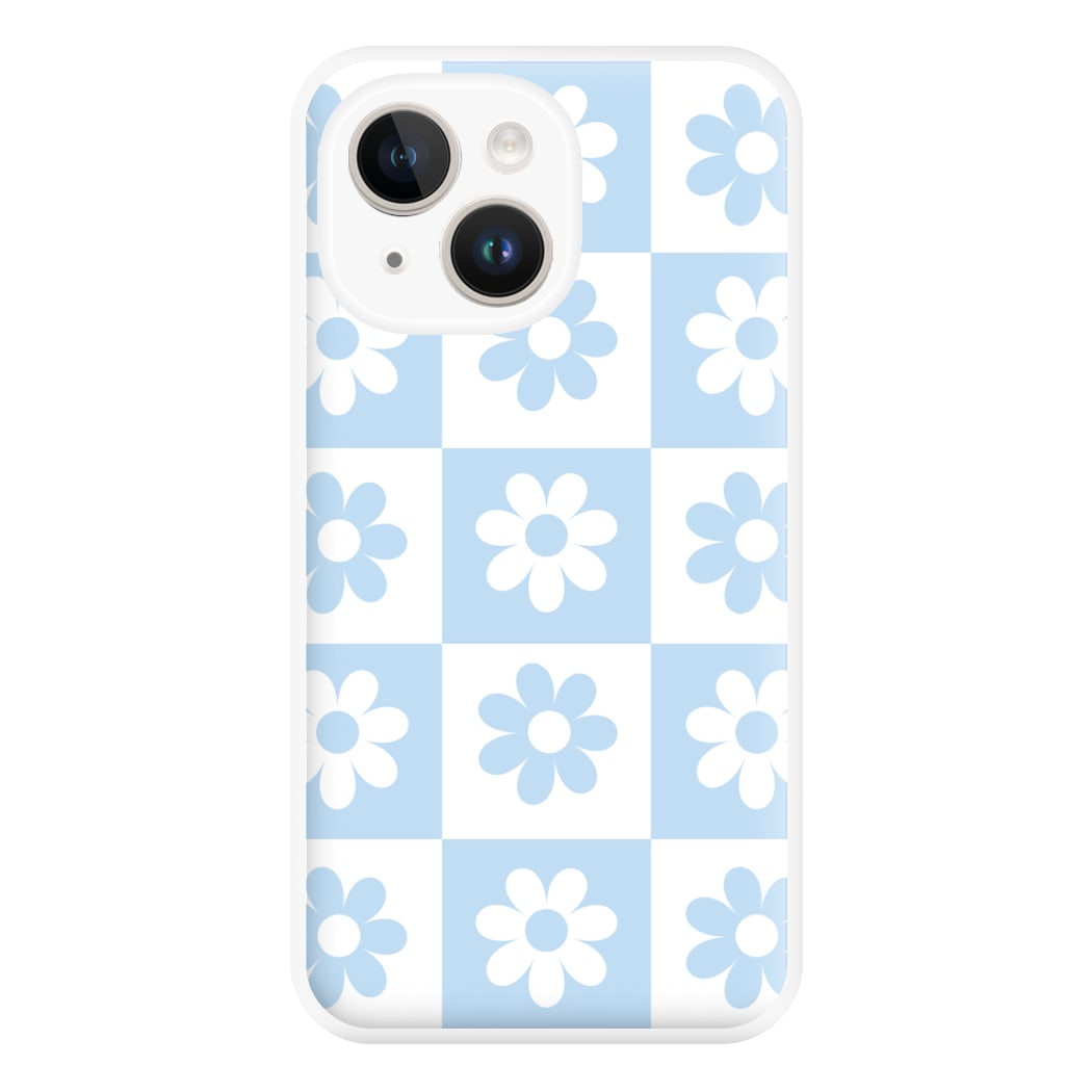 Checkered Flowers Blue Phone Case for iPhone 14 Plus