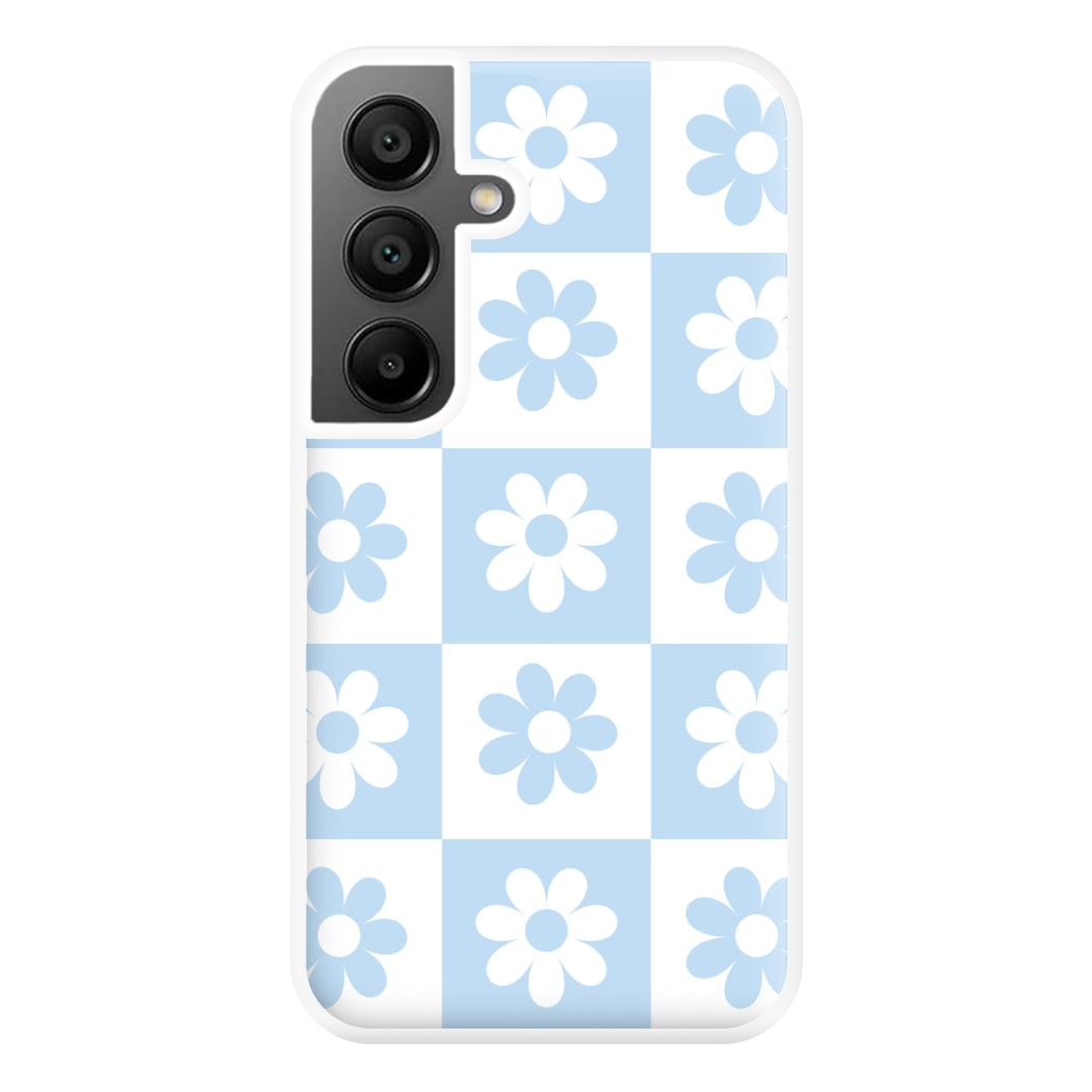 Checkered Flowers Blue Phone Case for Galaxy A56
