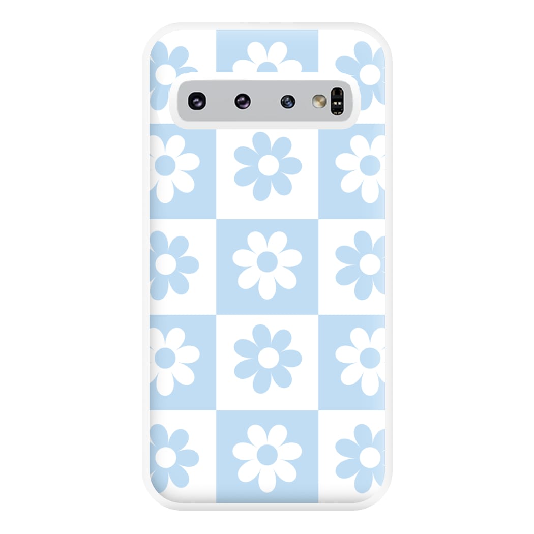 Checkered Flowers Blue Phone Case for Galaxy S10 Plus