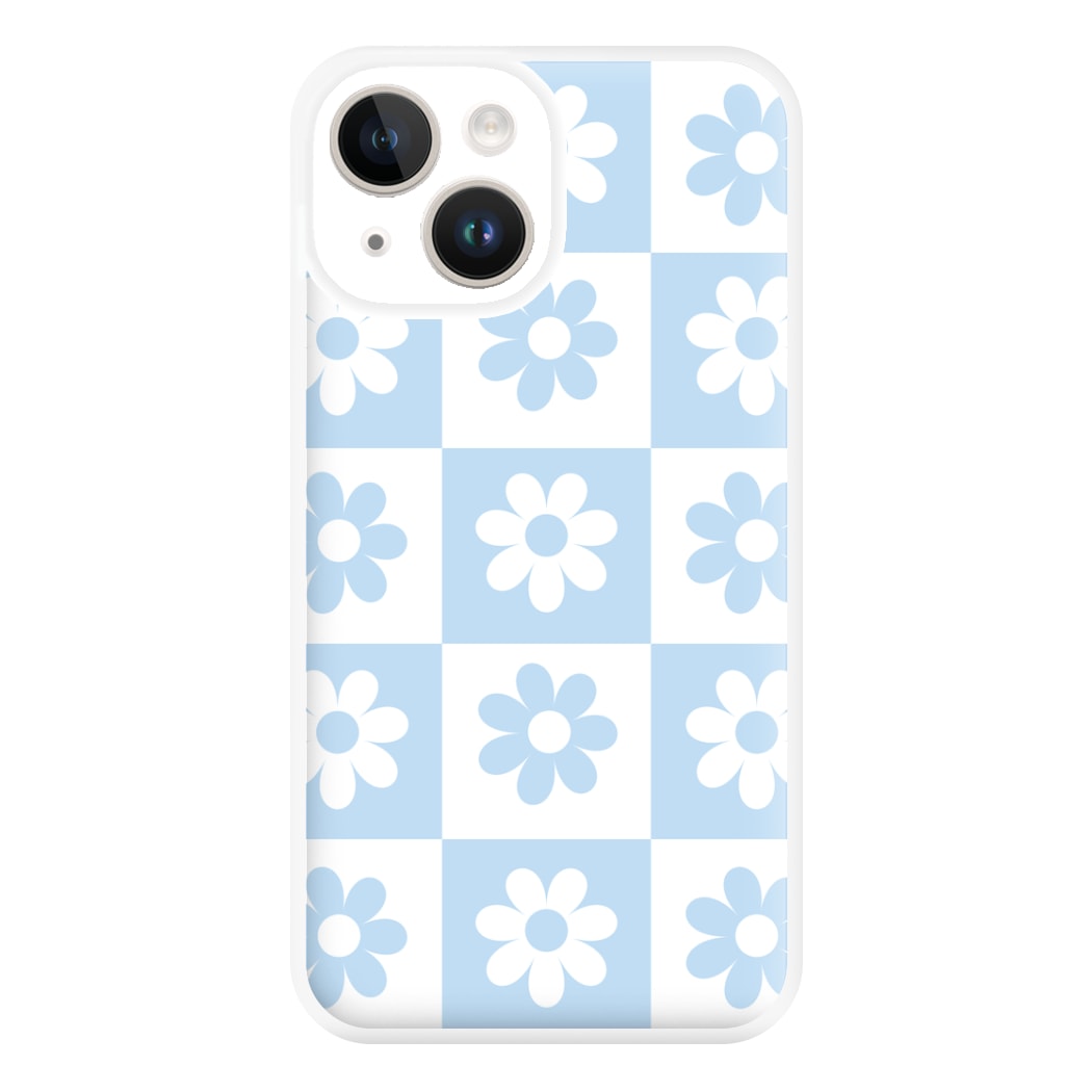 Checkered Flowers Blue Phone Case for iPhone 14