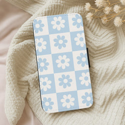 Checkered Flowers Blue Wallet Phone Case