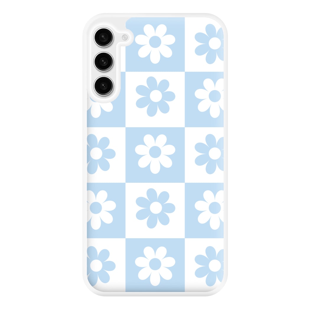 Checkered Flowers Blue Phone Case for Galaxy S23FE