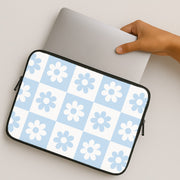 Checkered Flowers Blue Laptop Sleeve 2