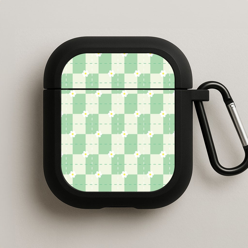 Green Plaid Daisies  AirPods Case
