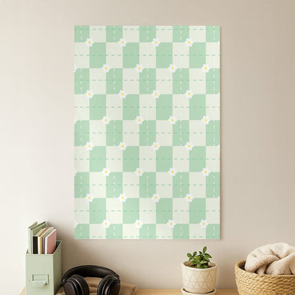 Green Plaid Daisies  Poster