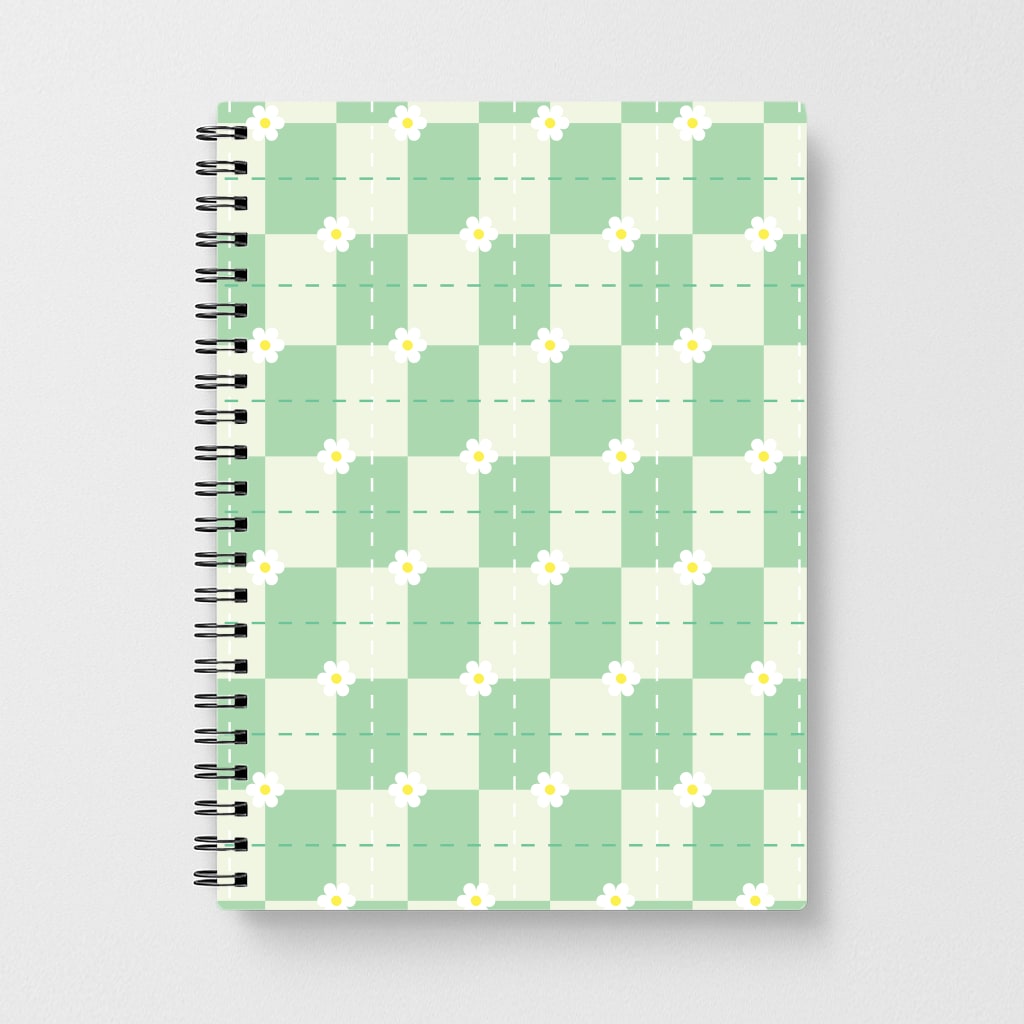 Green Plaid Daisies  Notebook