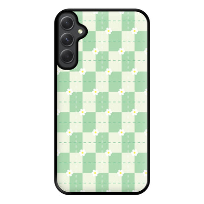 Green Plaid Daisies Phone Case for Galaxy A14