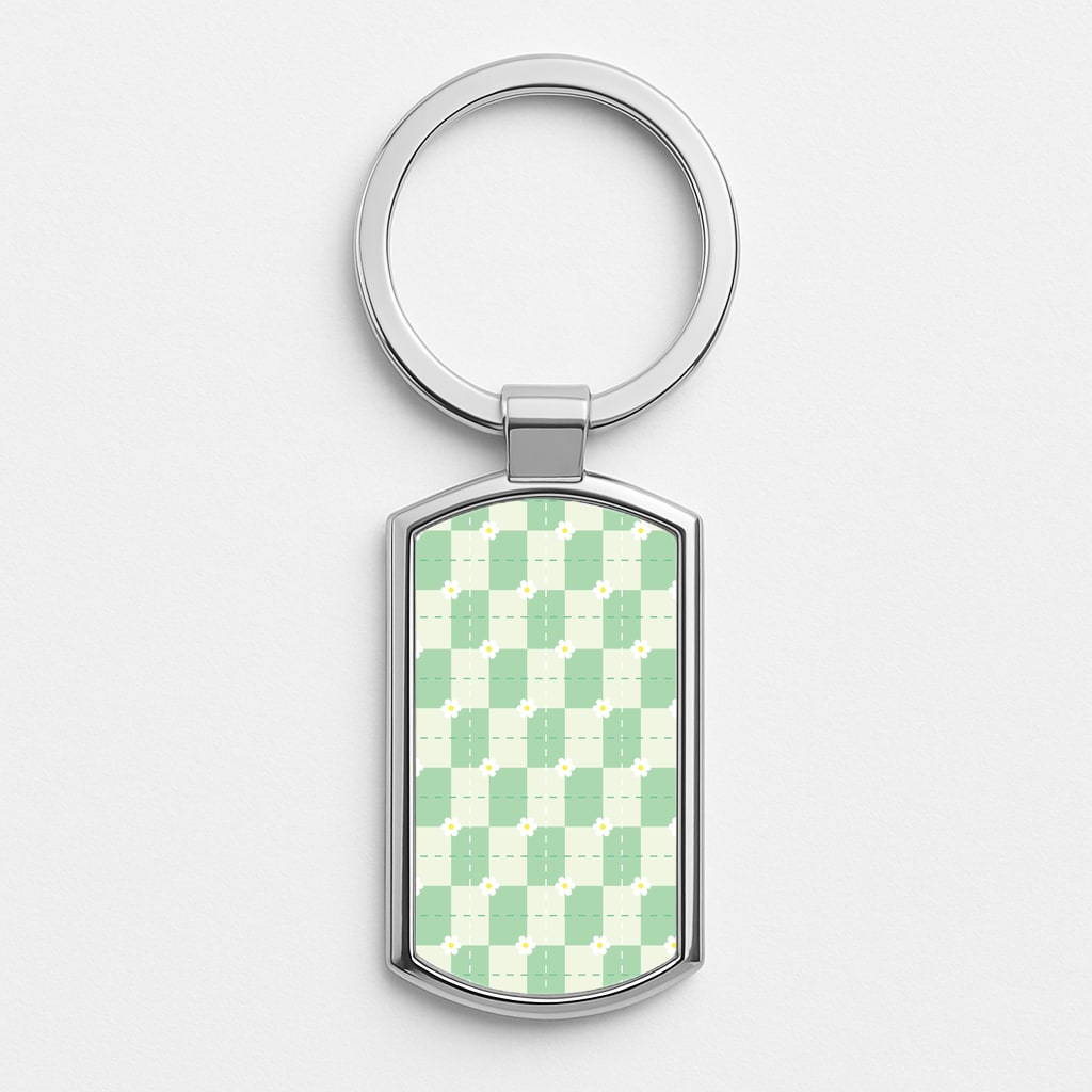 Green Plaid Daisies  Luxury Keyring