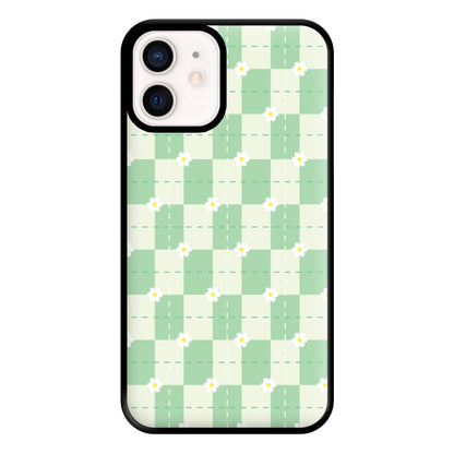 Green Plaid Daisies Phone Case for iPhone 13 Mini