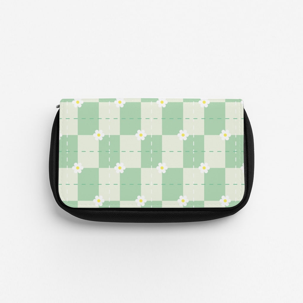Green Plaid Daisies  Pencil Case