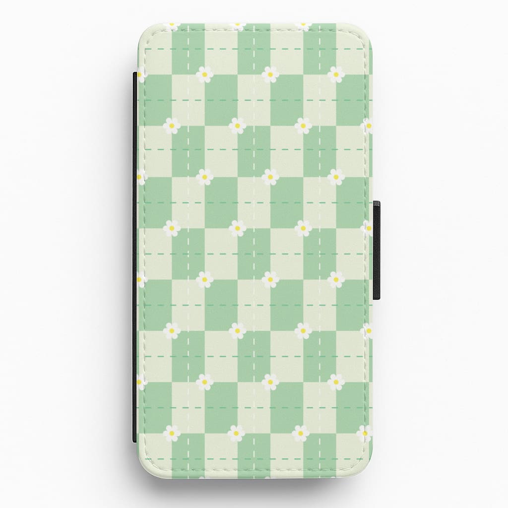 Green Plaid Daisies  Flip / Wallet Phone Case