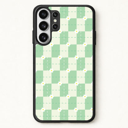 Green Plaid Daisies Phone Case for Galaxy S26 Ultra