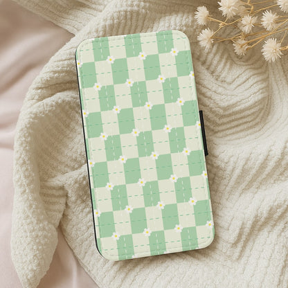 Green Plaid Daisies  Wallet Phone Case