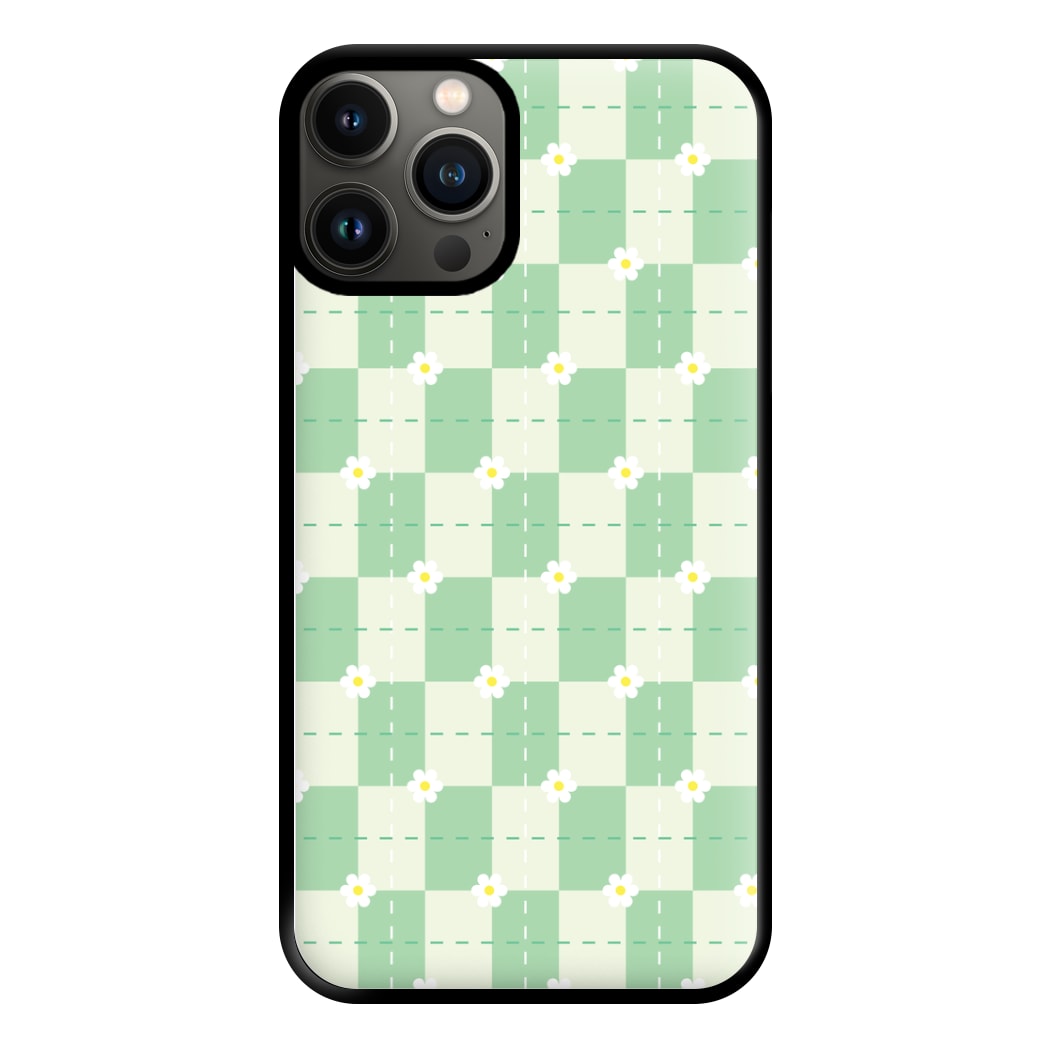 Green Plaid Daisies Phone Case for iPhone 13 Pro Max