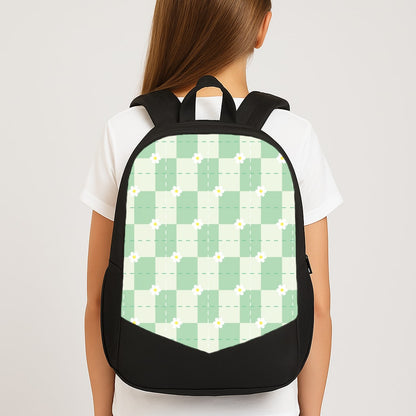 Green Plaid Daisies  Large School Bag