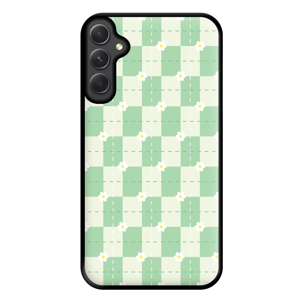 Green Plaid Daisies Phone Case for Galaxy A54