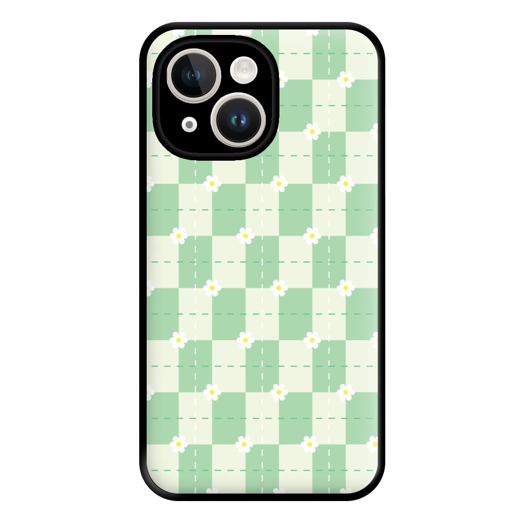 Green Plaid Daisies Phone Case for iPhone 14 Plus